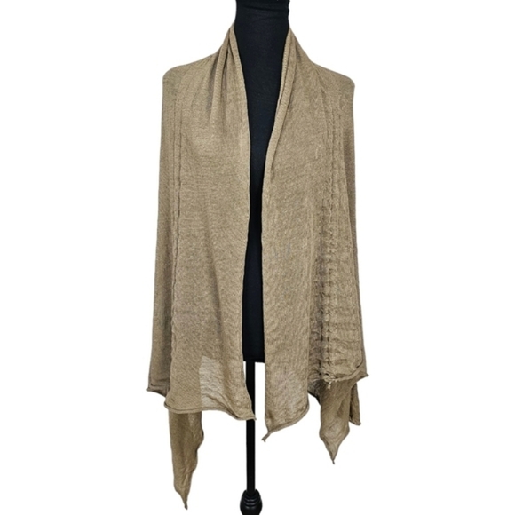 Fabiana Fillippi Italian Flax Linen Blend Beige Cinched Open Draped Cardigan L - Picture 2 of 11